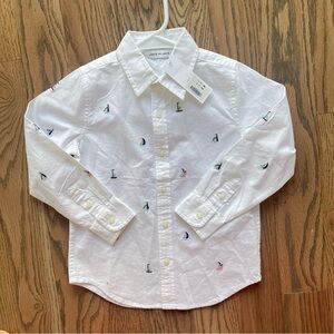 NWT Janie and Jack White Button-up Boy Shirt with Embroidery Size 4